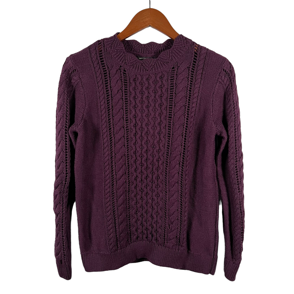 Banana Republic Sweater Womens M Purple Cable Knit Crew Neck Pullover Casual